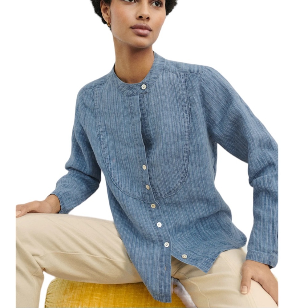 WRAP London Indigo Dyed Long Sleeve Linen Shirt Top size 12